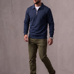 Men's Quarter Zip Polo Collar Sweatshirt, three-quarter view from the right, full length