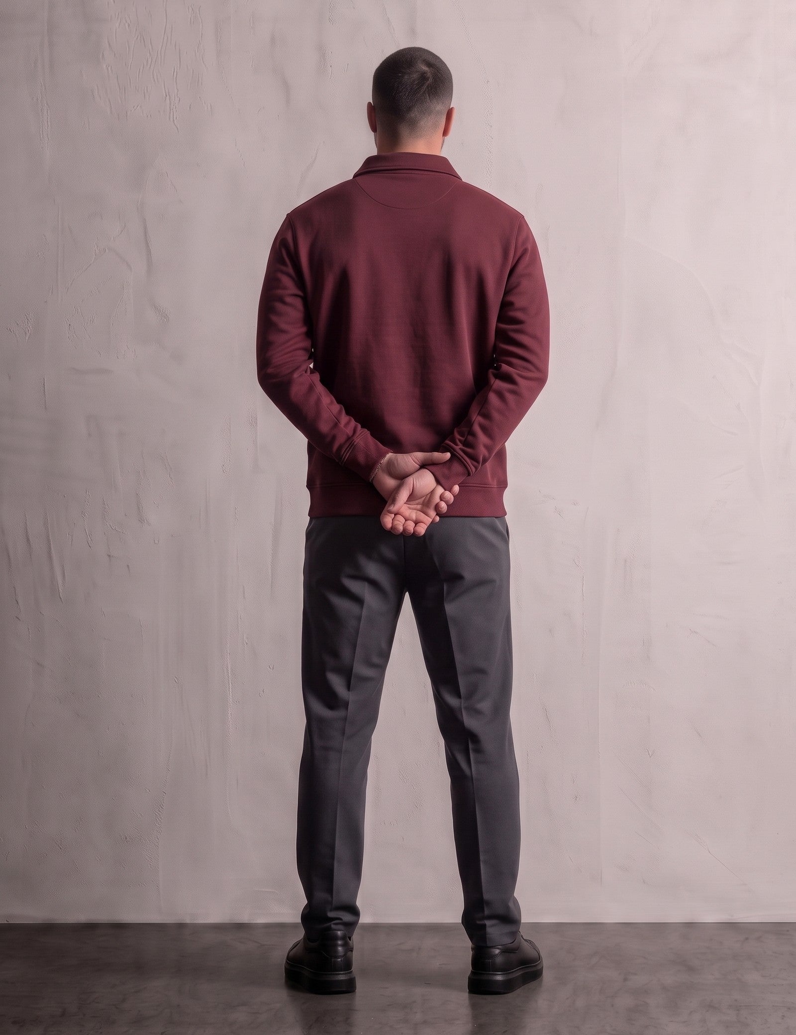 Men's Quarter Zip Polo Collar Sweatshirt, back view, full length