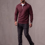 Men's Quarter Zip Polo Collar Sweatshirt, three-quarter view from the right, full length