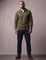 Men's Quarter Zip Polo Collar Sweatshirt in Olive Green, front view, full length