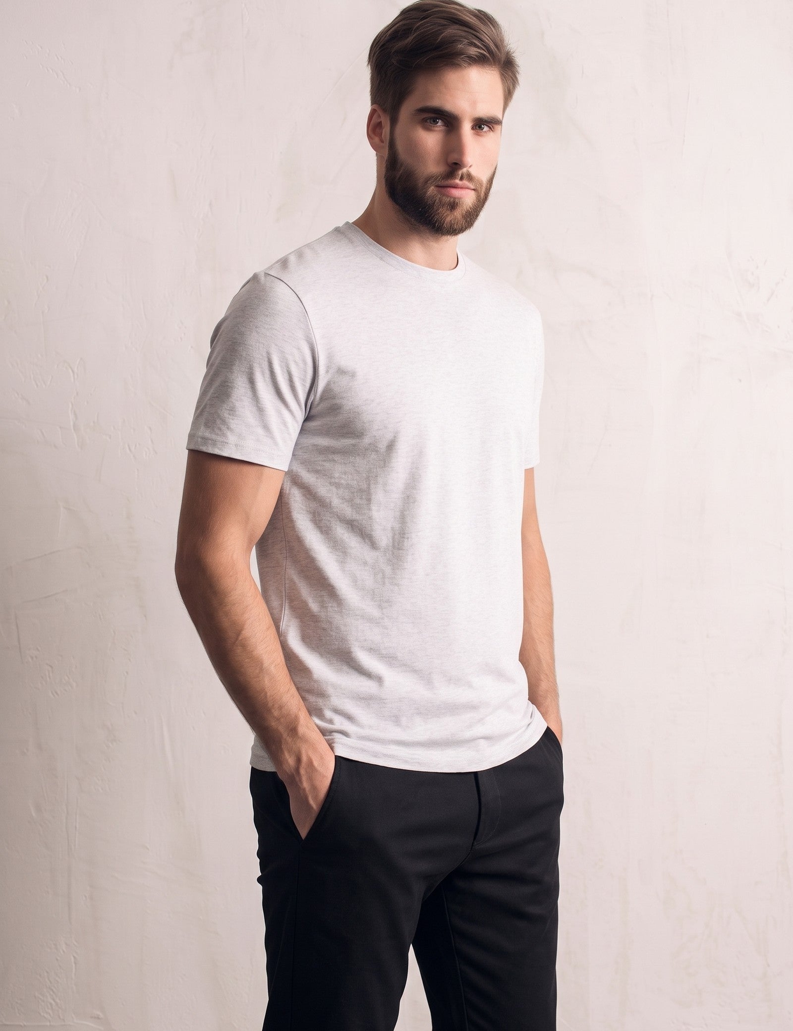Men's Regular Fit Cotton Stretch T-Shirt, three-quarter view from the left, full length