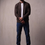 Men's Ribbed Funnel Neck Zip-Through Jumper, front view, full length