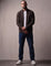 Men's Ribbed Funnel Neck Zip-Through Jumper, front view, full length