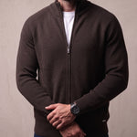 Men's Ribbed Funnel Neck Zip-Through Jumper, close-up of the upper body