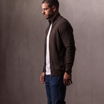 Men's Ribbed Funnel Neck Zip-Through Jumper, side view, full length
