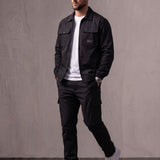 Men's Ripstop Utility Overshirt with Cargo Pockets, three-quarter view from the right, full length