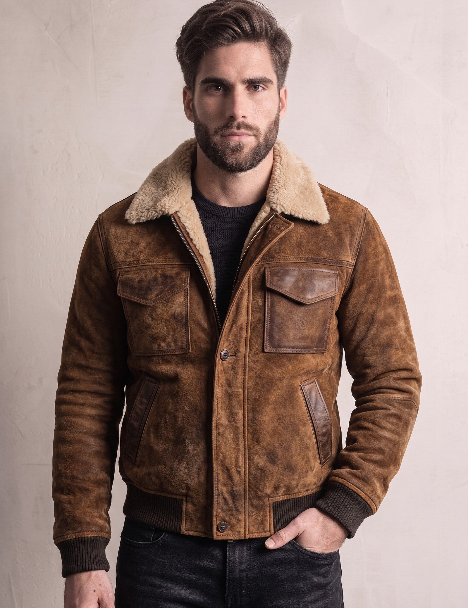 Men's Sherpa Collar Work Jacket, close-up of the upper body