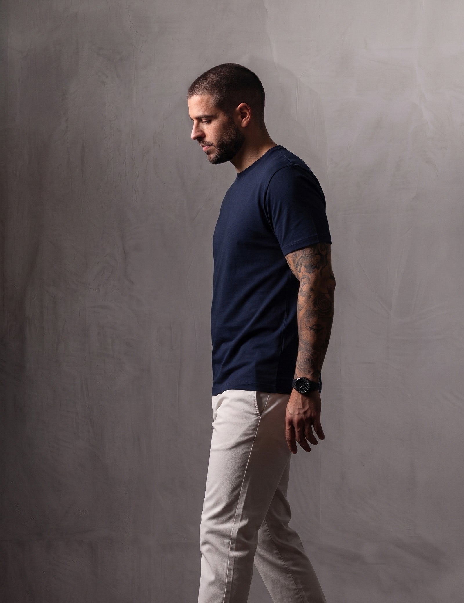 Men's Slim Fit Stretch Cotton T-Shirt, side view, full length