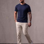Men's Slim Fit Stretch Cotton T-Shirt, three-quarter view from the right, full length