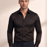 Men's Slim Fit Stretch Dress Shirt, close-up of the upper body