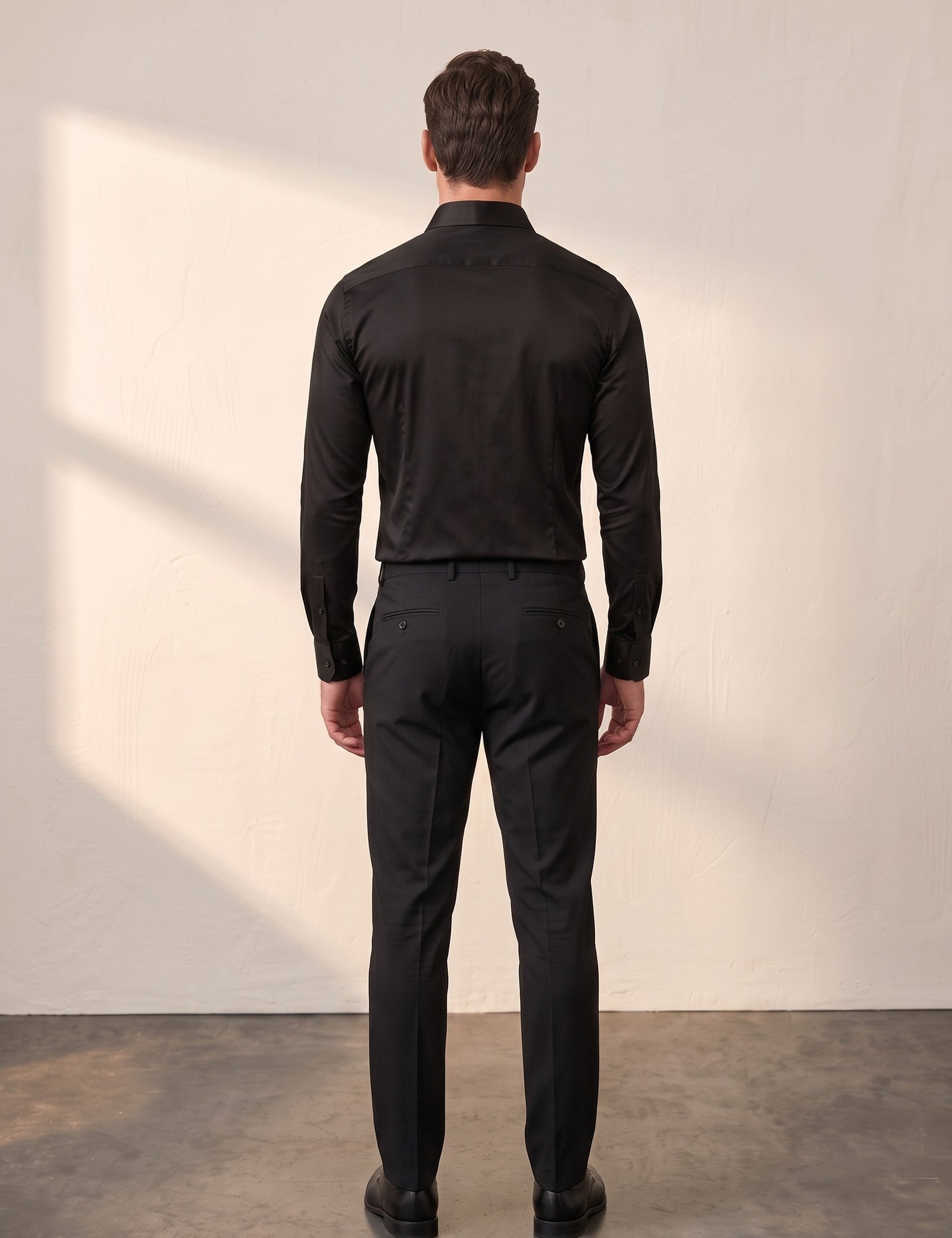 Men's Slim Fit Stretch Dress Shirt, back view, full length