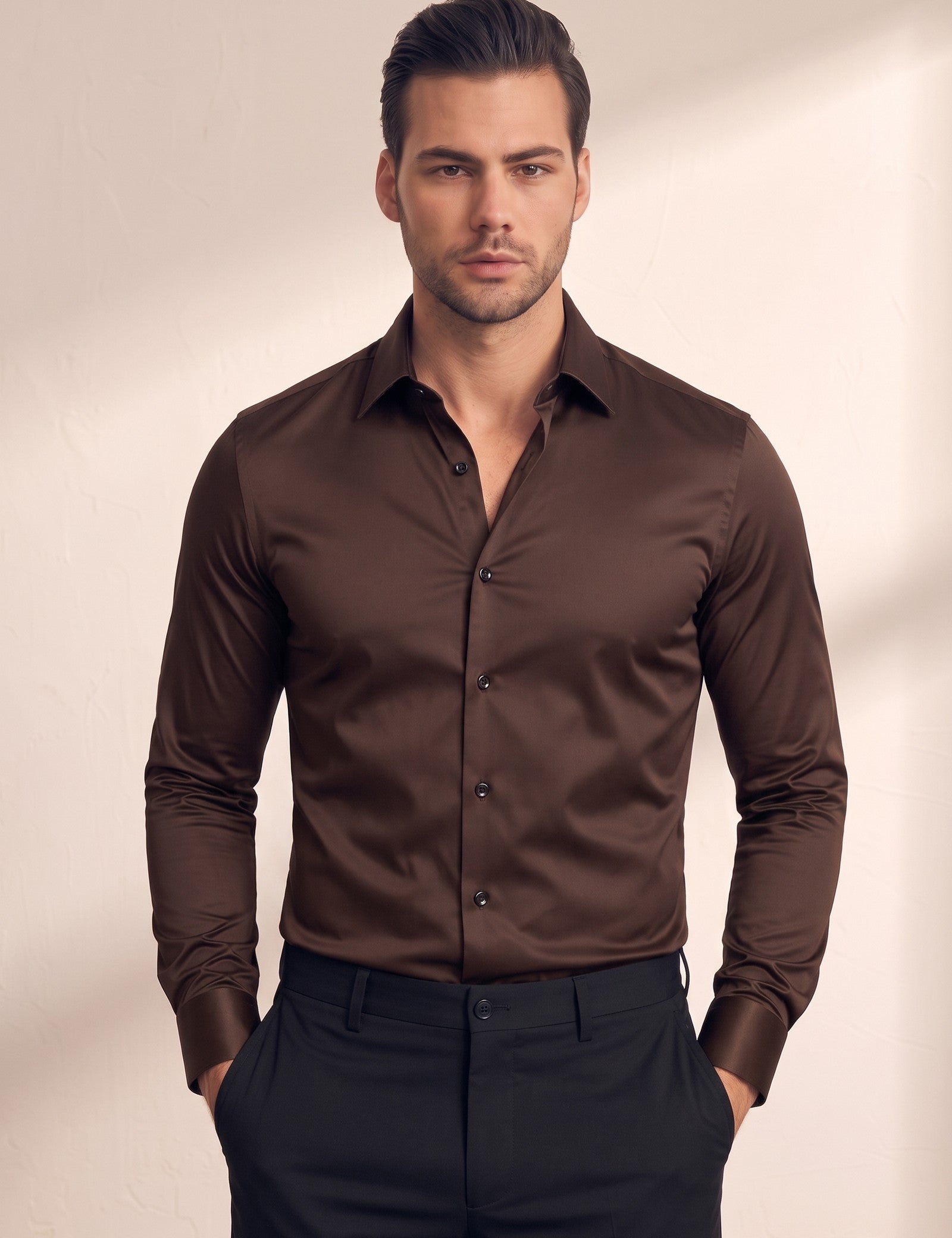 Men's Slim Fit Stretch Dress Shirt, close-up of the upper body
