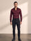Men's Slim Fit Stretch Dress Shirt in Burgundy, front view, full length