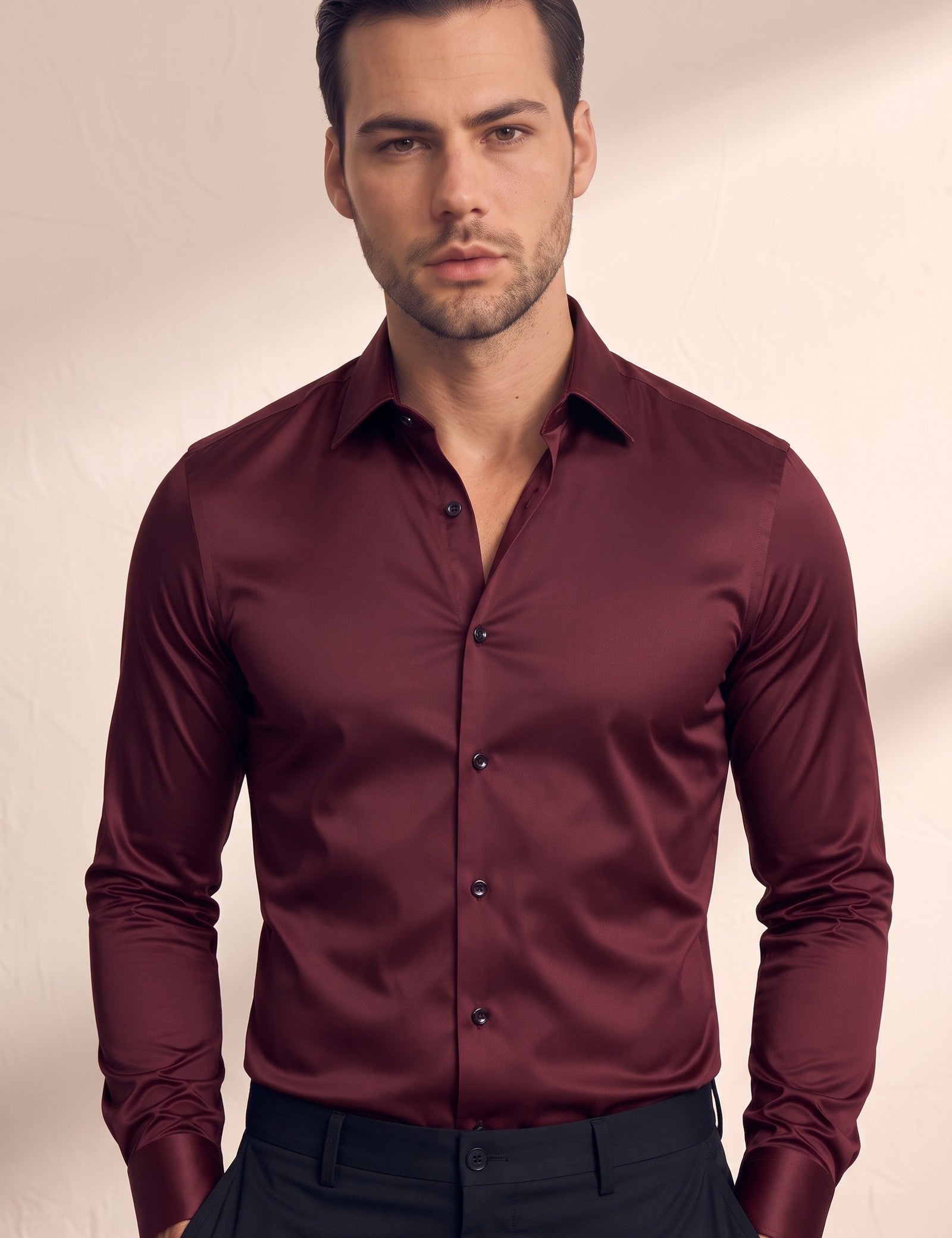 Men's Slim Fit Stretch Dress Shirt, close-up of the upper body