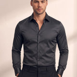 Men's Slim Fit Stretch Dress Shirt, close-up of the upper body