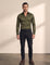 Men's Slim Fit Stretch Dress Shirt in Olive Green, front view, full length