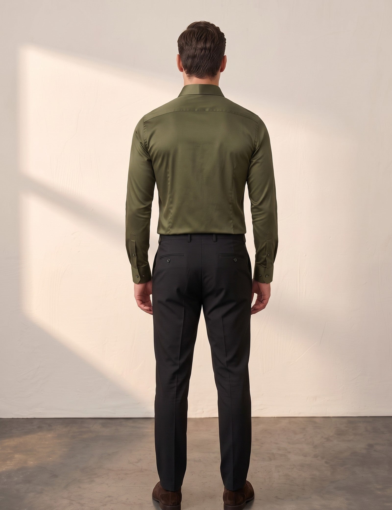Men's Slim Fit Stretch Dress Shirt, back view, full length