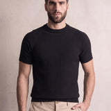 Men's Slim Fit Textured Jacquard T-Shirt, close-up of the upper body