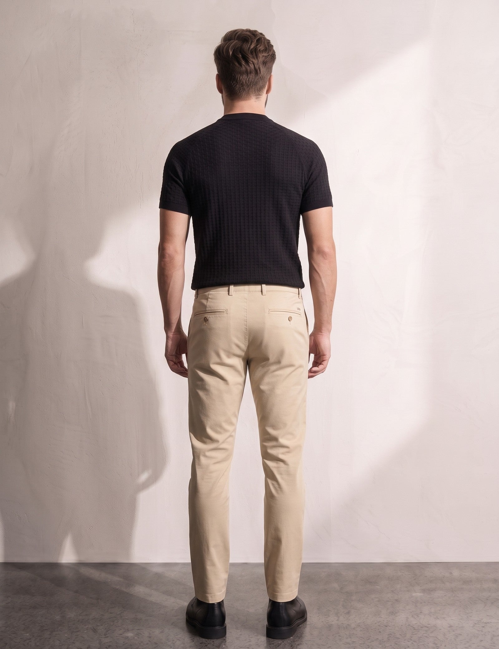 Men's Slim Fit Textured Jacquard T-Shirt, back view, full length