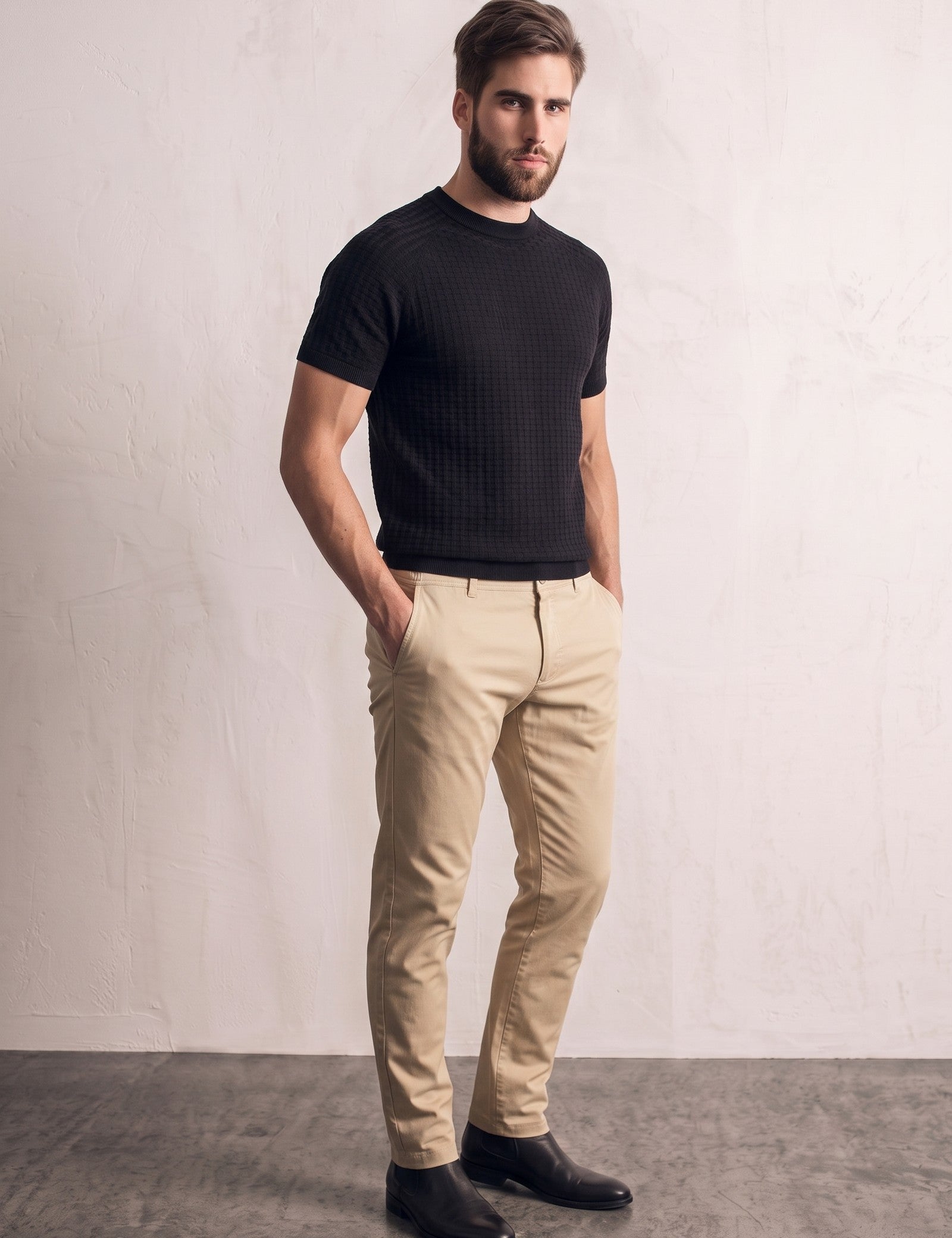 Men's Slim Fit Textured Jacquard T-Shirt, three-quarter view from the left, full length