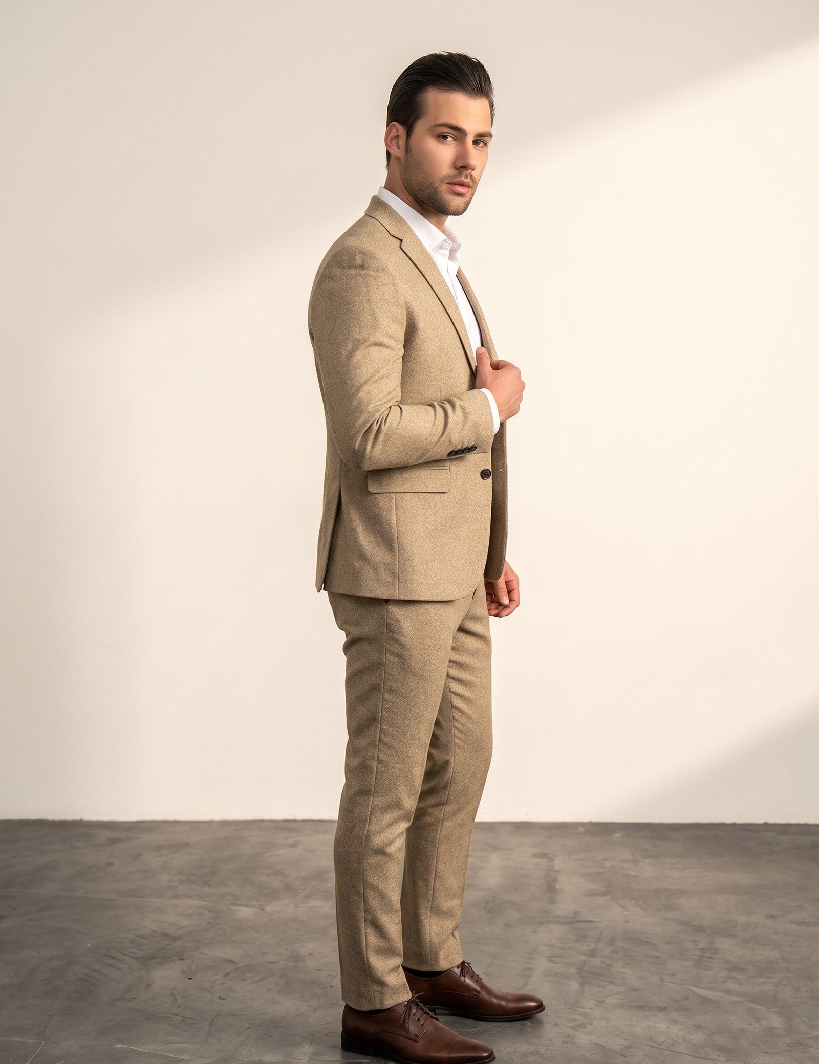 Men's Slim Fit Two-Piece Suit with Notch Lapel, side view, full length