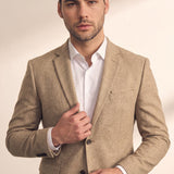 Men's Slim Fit Two-Piece Suit with Notch Lapel, close-up of the upper body