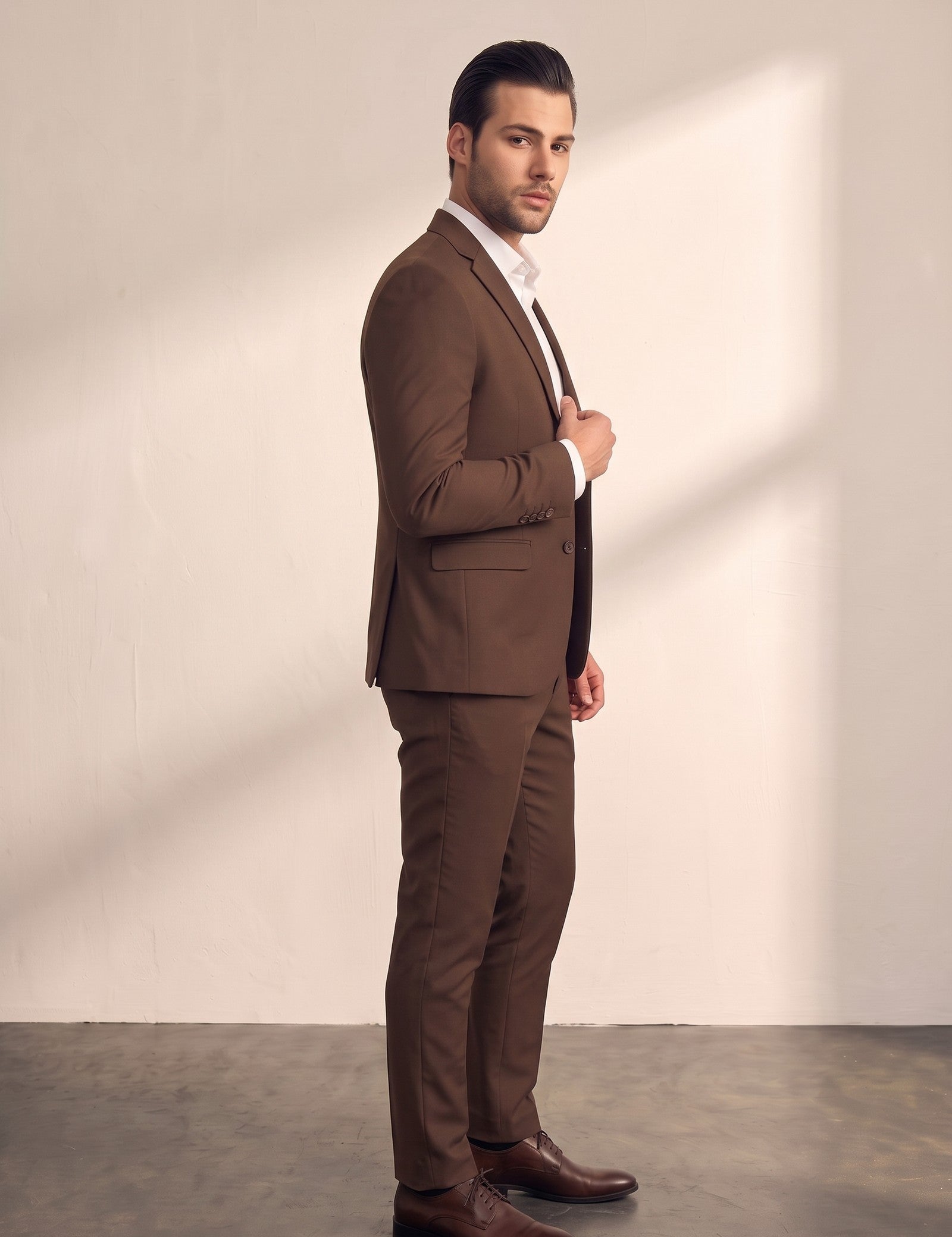 Men's Slim Fit Two-Piece Suit with Notch Lapel, side view, full length