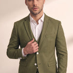 Men's Slim Fit Two-Piece Suit with Notch Lapel, close-up of the upper body