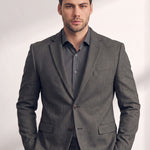 Men's Slim Fit Two-Piece Suit with Notch Lapel, close-up of the upper body