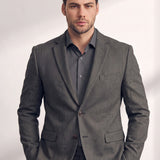 Men's Slim Fit Two-Piece Suit with Notch Lapel, close-up of the upper body