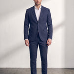 Men's Slim Fit Two-Piece Suit with Notch Lapel in Navy Blue, front view, full length