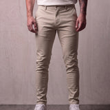Men's Stone Slim Fit Tapered Chino Trousers, front view from the waist down.