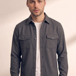 Men's Stretch Twill Overshirt with Chest Pockets, close-up of the upper body