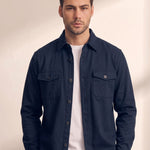 Men's Stretch Twill Overshirt with Chest Pockets, close-up of the upper body