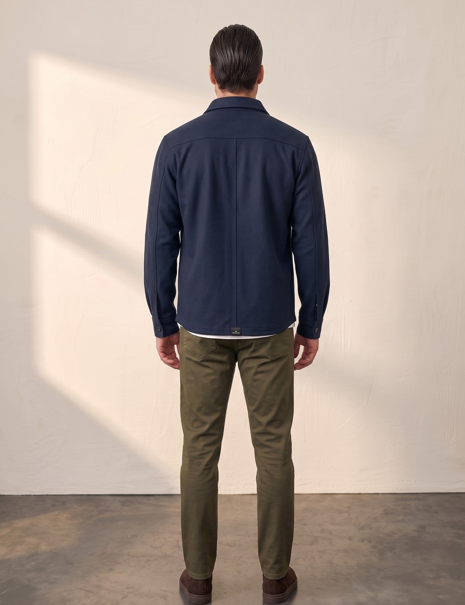 Men's Stretch Twill Overshirt with Chest Pockets, back view, full length