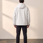 Men's White Hooded Jacket with Zip Pockets, back view, full length.