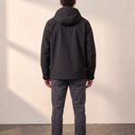 Men's White Hooded Jacket with Zip Pockets - Black, back view, full length.