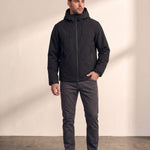 Men's White Hooded Jacket with Zip Pockets - Black, front view, full length.