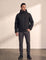 Men's White Hooded Jacket with Zip Pockets - Black, front view, full length.