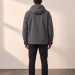 Men's White Hooded Jacket with Zip Pockets - Dark Grey, back view, full length.