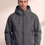 Men's White Hooded Jacket with Zip Pockets - Dark Grey, close-up of the upper body.