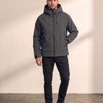 Men's White Hooded Jacket with Zip Pockets - Dark Grey, front view, full length.