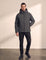 Men's White Hooded Jacket with Zip Pockets - Dark Grey, front view, full length.