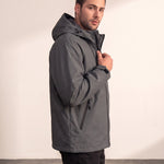 Men's White Hooded Jacket with Zip Pockets - Dark Grey, side view, full length.