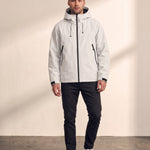 Men's White Hooded Jacket with Zip Pockets, front view, full length.