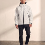 Men's White Hooded Jacket with Zip Pockets, front view, full length.