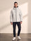 Men's White Hooded Jacket with Zip Pockets, front view, full length.
