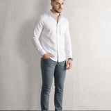 Men's White Tailored Shirt with Spread Collar, front view, full length