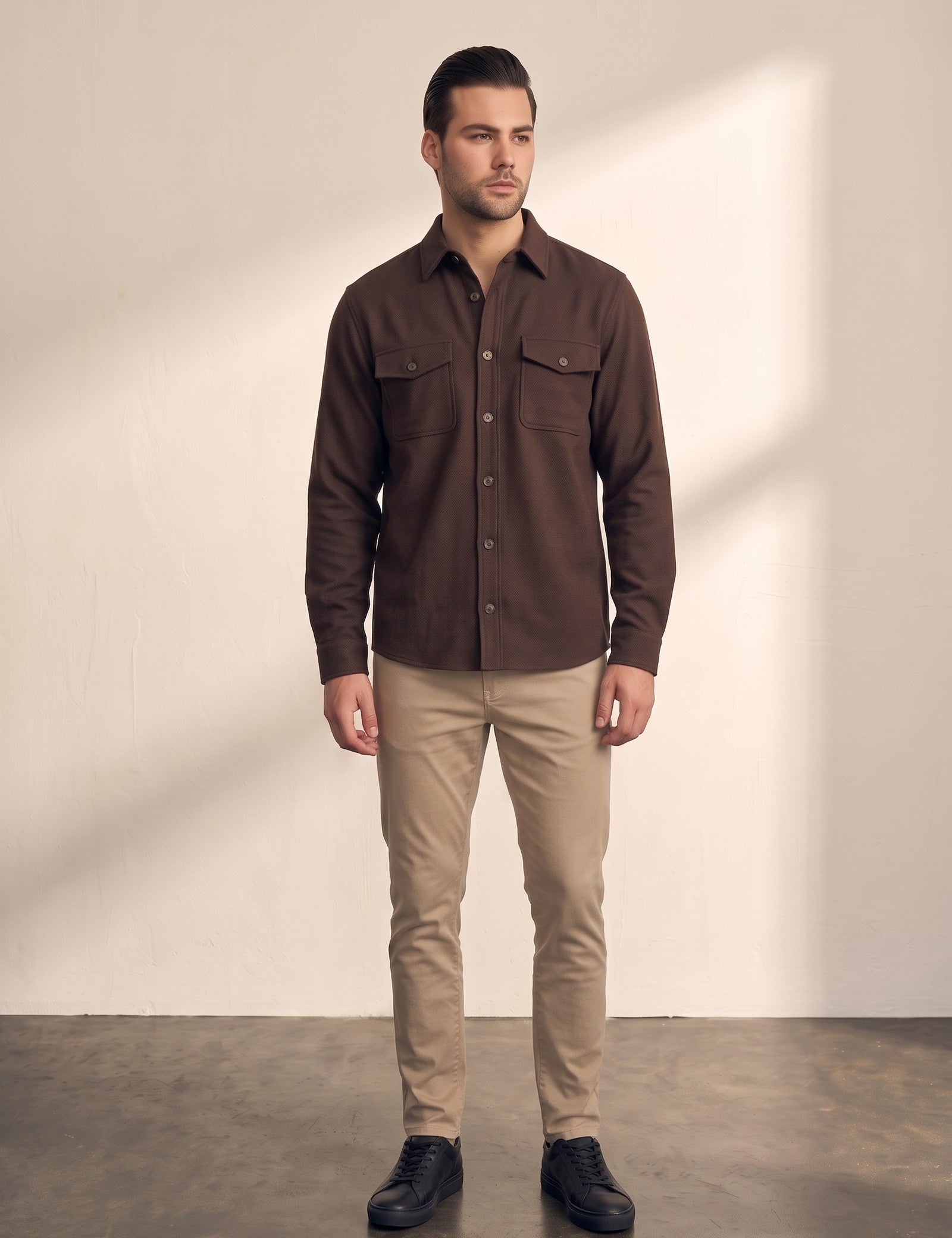 Overshirt in Brown, front view, full length