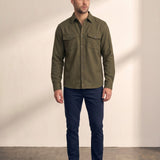 Overshirt in Olive Green, front view, full length